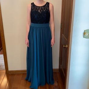 Azazie bridesmaid dress, marisol, peacock.